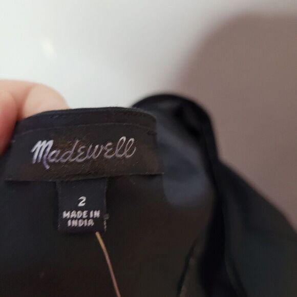 NWT Madewell Puff Sleeve Drop Waist Lightweight Cotton Midi Dress Black size 2 - Picture 9 of 10